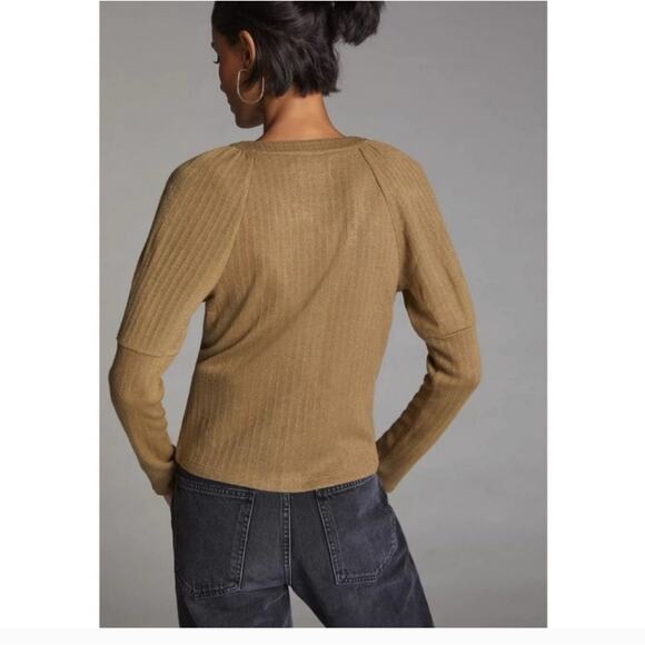 Anthropologie Brown Olive Snap Button Cardigan Sweater - Picture 3 of 10